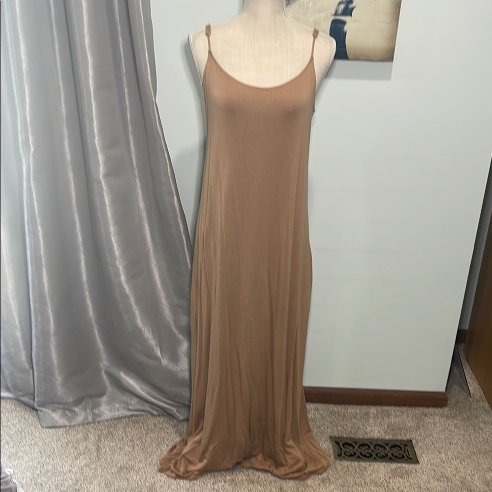 Brown Spaghetti Strap Slip Maxi Dress